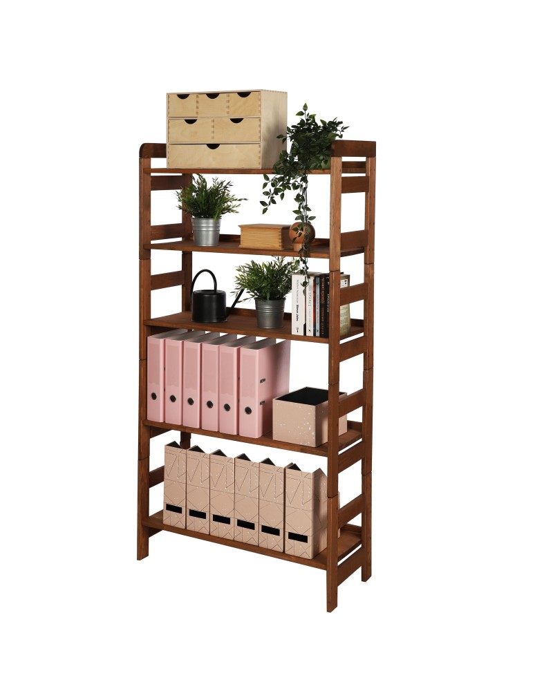 Regały drewniane - Regał Modułowy Prosty ~ BERDO PRO_05 ~ 159,2x80x34,4 cm ~ 5 Półek brązowy - product MODO24.PL 1