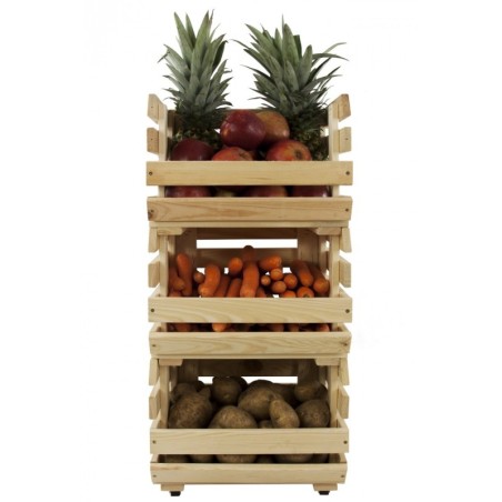 Trzypiętrowa Skrzynka na Owoce / Warzywa ▪  Z Kółkami ▪ 79x37x30 cm