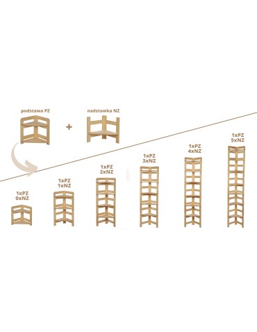 Regały drewniane - Narożny Regał Modułowy ~ Zewnętrzny ~ BERDO NZEW_03 ~ 82,4x34,4x34 cm ~ 3 Półki brązowy - product 25