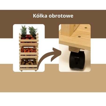 Trzypiętrowa Skrzynka na Owoce / Warzywa ▪  Z Kółkami ▪ 79x37x30 cm