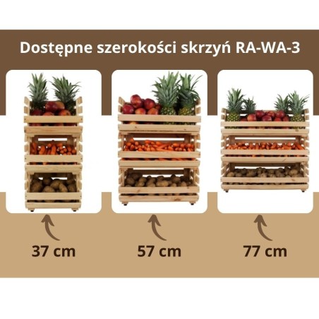 Trzypiętrowa Skrzynka na Owoce / Warzywa ▪  Z Kółkami ▪ 79x37x30 cm