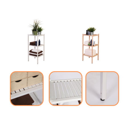 Biała Szafka Łazienkowa TARNI ▪ Bukowa ▪ 3 Półki ▪ 38x38x88 cm