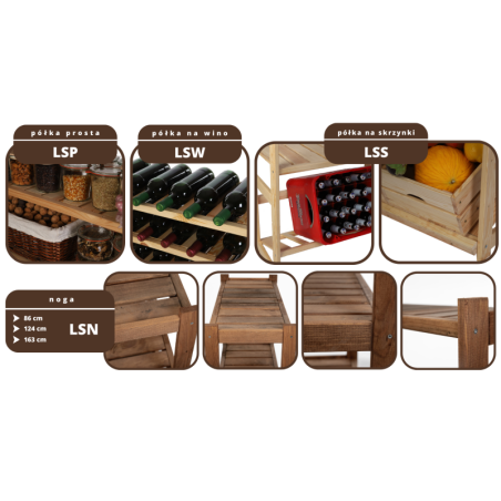 Regał Drewniany LSR  5 półek prostych, 1 na skrzynkę