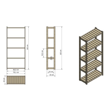 Regał Drewniany LSR 5 półek prostych – szary