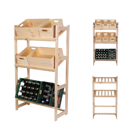 Regał Drewniany LSR – 3 półki na skrzynki