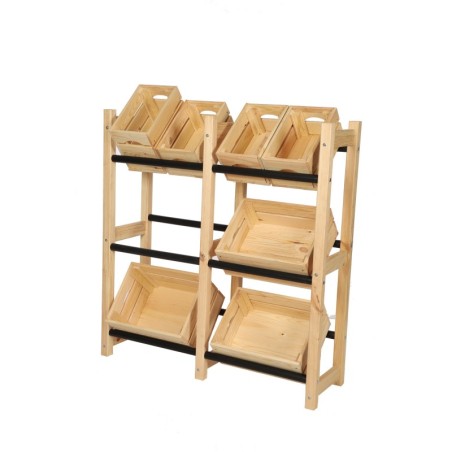 Regał na Skrzynki Transportowe (6szt) – Plastik/ Naturalne Drewno – 108X102X32 cm