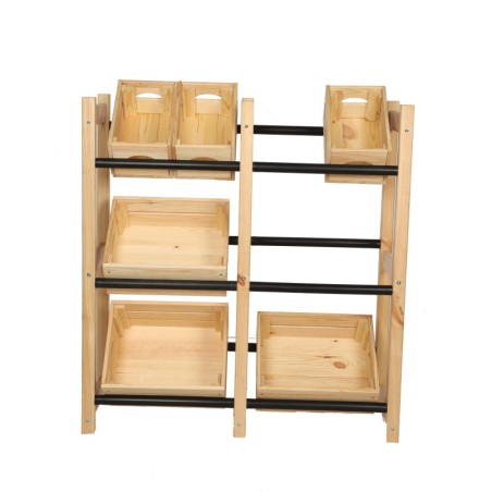 Regał na Skrzynki Transportowe (6szt) – Plastik/ Naturalne Drewno – 108X102X32 cm