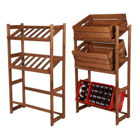 Regał Drewniany LSR – 3 półki na skrzynki – brązowy