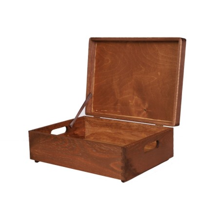 Drewniana skrzynka z wiekiem - 13,5x40x30 cm ~ S-08 BRĄZ