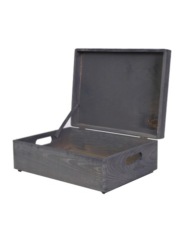 Drewniana skrzynka z wiekiem - 13,5x40x30 cm ~ S-08 SZARA