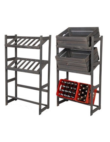 Regał Drewniany LSR – 3 półki na skrzynki – szary