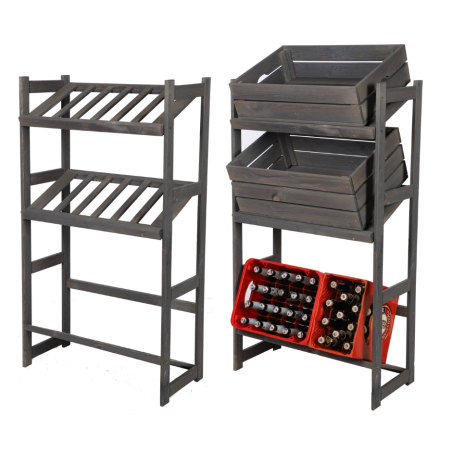 Regał Drewniany LSR – 3 półki na skrzynki – szary