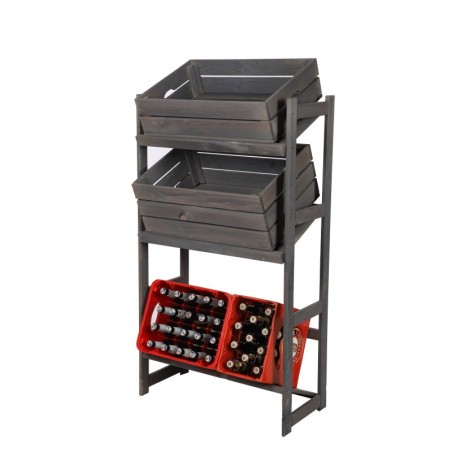 Regał Drewniany LSR – 3 półki na skrzynki – szary