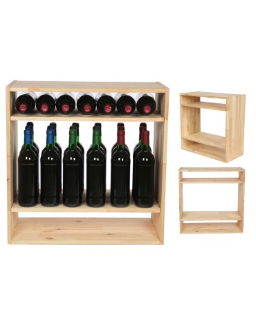 Segmentowy Regał na Alkohole (2 pełne półki) – RW61  Naturalne Drewno