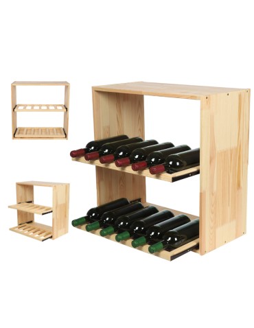 Segmentowy Regał na Alkohole (2 wysuwane leżnie) – RW61 Naturalne Drewno