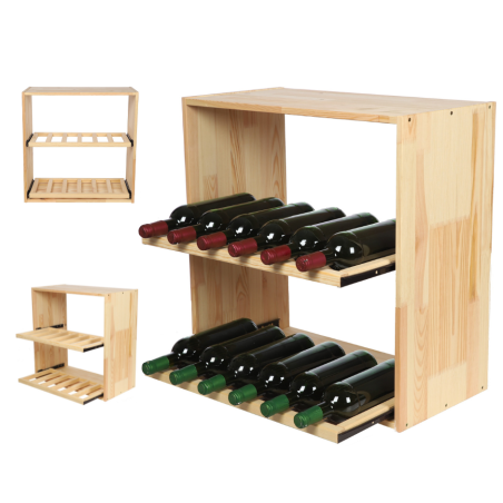 Modułowy Regał na Butelki 60X60X30 cm · 2 Leżnie Wysuwane · Naturalny