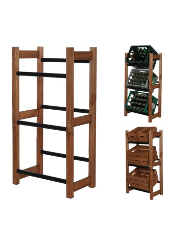 Regał na Skrzynki Transportowe (3szt) – Plastik/Drewno Brąz –108X53X32 cm