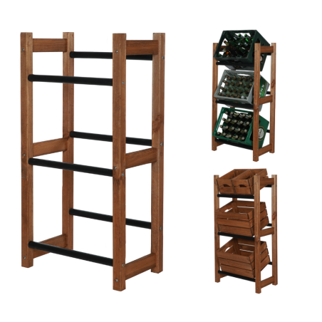 Regał na Skrzynki Transportowe (3szt) – Plastik/Drewno Brąz –108X53X32 cm