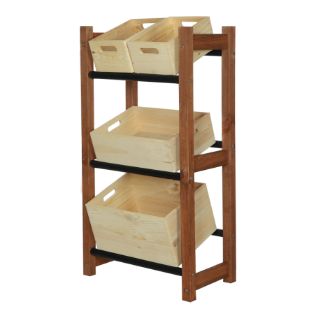 Regał na Skrzynki Transportowe (3szt) – Plastik/Drewno Brąz –108X53X32 cm