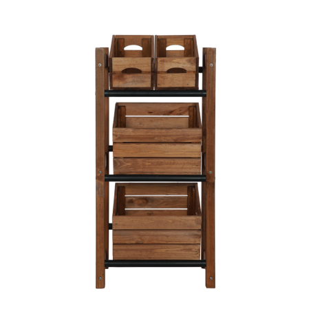 Regał na Skrzynki Transportowe (3szt) – Plastik/Drewno Brąz –108X53X32 cm