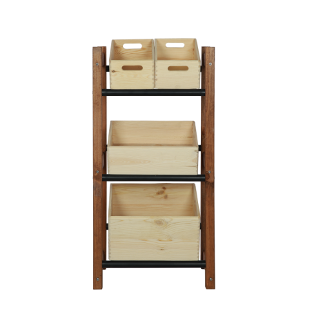 Regał na Skrzynki Transportowe (3szt) – Plastik/Drewno Brąz –108X53X32 cm