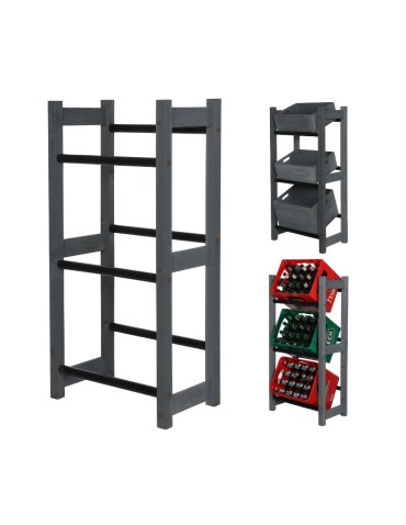 Regał na Skrzynki Transportowe (3szt) – Plastik/ Drewno Szare – RSR_053X32_3_S0K1