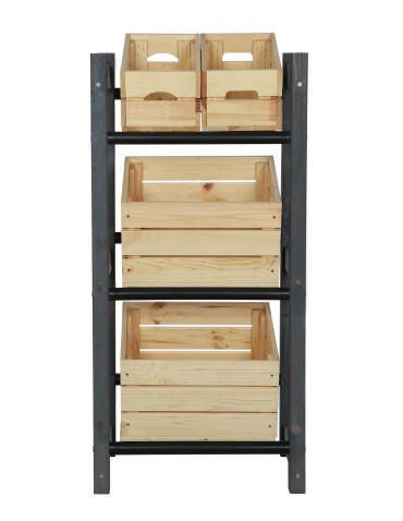 Regał na Skrzynki Transportowe (3szt) – Plastik/ Drewno Szare – RSR_053X32_3_S0K1 - product 2