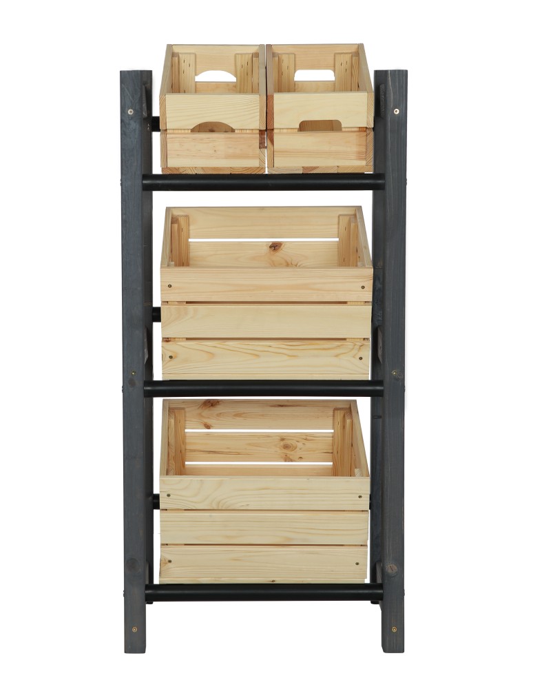 seria RSR - Regał na Skrzynki Transportowe (3szt) – Plastik/ Drewno Szare – RSR_053X32_3_S0K1 - product MODO24.PL 2