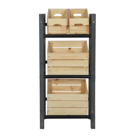 Regał na Skrzynki Transportowe (3szt) – Plastik/ Drewno Szare – RSR_053X32_3_S0K1