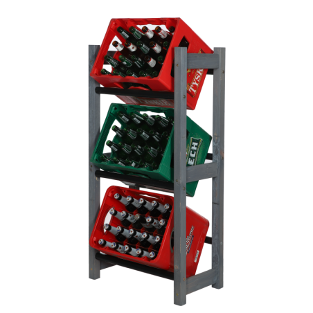 Regał na Skrzynki Transportowe (3szt) – Plastik/ Drewno Szare – RSR_053X32_3_S0K1