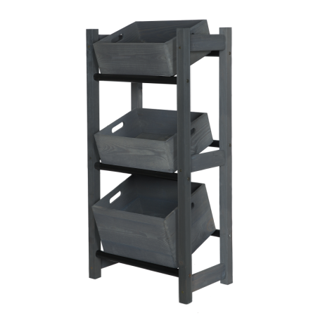 Regał na Skrzynki Transportowe (3szt) – Plastik/ Drewno Szare – RSR_053X32_3_S0K1