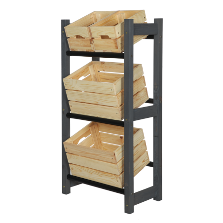 Regał na Skrzynki Transportowe (3szt) – Plastik/ Drewno Szare – RSR_053X32_3_S0K1