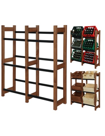 Regał na Skrzynki Transportowe (6szt) – Plastik/ Drewno Brąz – 108X102X32 cm