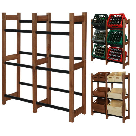 Regał na Skrzynki Transportowe (6szt) – Plastik/ Drewno Brąz – 108X102X32 cm
