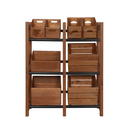 Regał na Skrzynki Transportowe (6szt) – Plastik/ Drewno Brąz – 108X102X32 cm