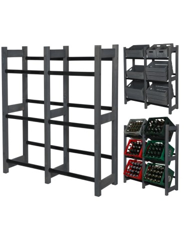 Regał na Skrzynki Transportowe (6szt) – Plastik/Drewno Szare– 108X102X32 cm