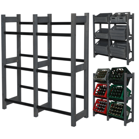 Regał na Skrzynki Transportowe (6szt) – Plastik/Drewno Szare– 108X102X32 cm