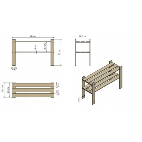 Regał B na książki buty drewniany 50X80X28 2p Szary