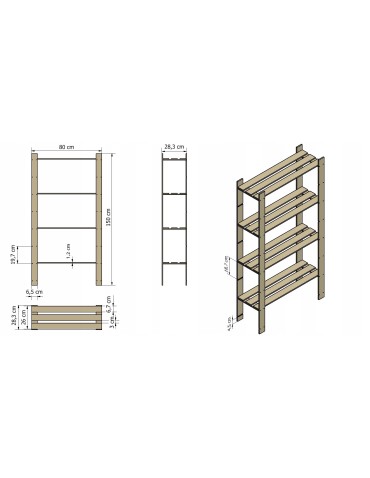 regały seria B - Regał B na książki drewniany zabawki 150X80X28 4p Szary - product 10