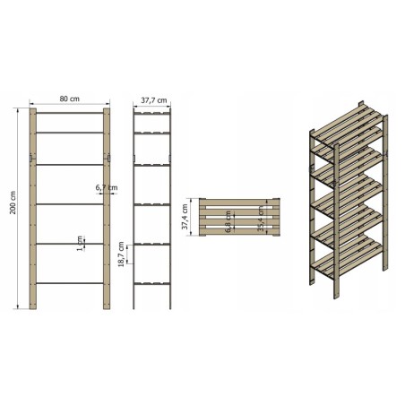 Regał B na książki drewniany zabawki 200X80X38 6p Szary