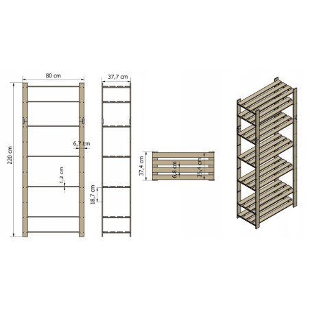 Regał B na książki drewniany zabawki 220X80X38 7p Szary
