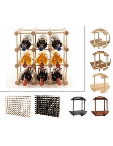 Modułowy stojak na wino /9 butelek — RW7 — Naturalna sosna