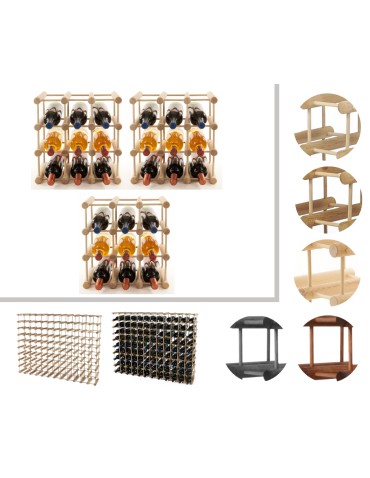 Modułowy stojak na wino x3 /27+6 butelek — RW7 — Naturalna sosna