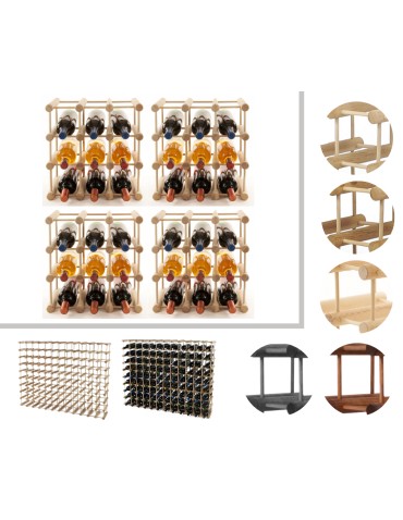 Modułowy stojak na wino x4 /36+9 butelek — RW7 — Naturalna sosna