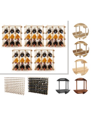Modułowy stojak na wino x5 /45+12 butelek — RW7 — Naturalna sosna