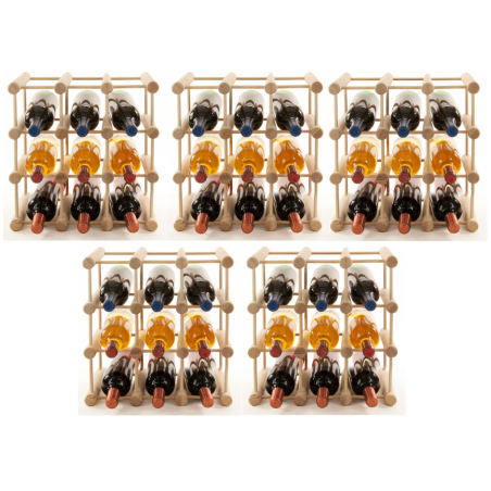 Modułowy stojak na wino x5 /45+12 butelek — RW7 — Naturalna sosna