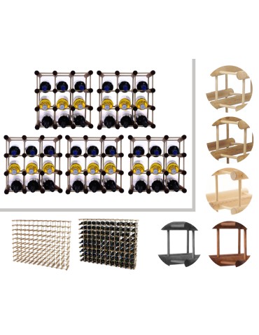 Modułowy stojak na wino x5 /45+12 butelek — RW7 — Brązowa sosna