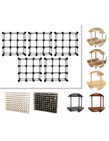 Modułowy stojak na wino x5 /45+12 butelek — RW7 — Szara sosna