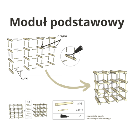 Modułowy stojak na wino x5 /45+12 butelek — RW7 — Szara sosna
