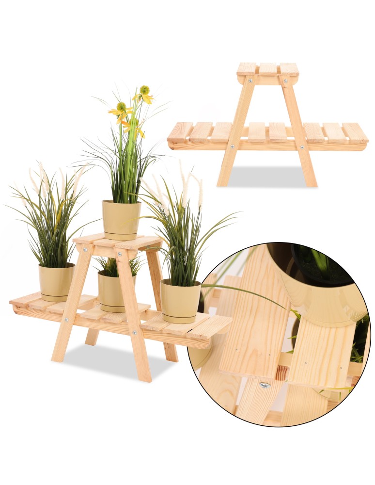Kwietniki i donice - Stojący kwietnik drewniany na kwiaty regał stojak na doniczki 3 półki 45 cm - product MODO24.PL 2